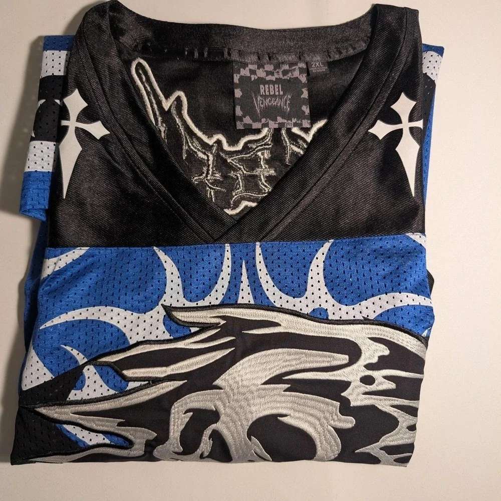 Rebel Vengeance Skull Mesh Jersey 2XL Y2K Gothic Streetwear Hockey Jersey